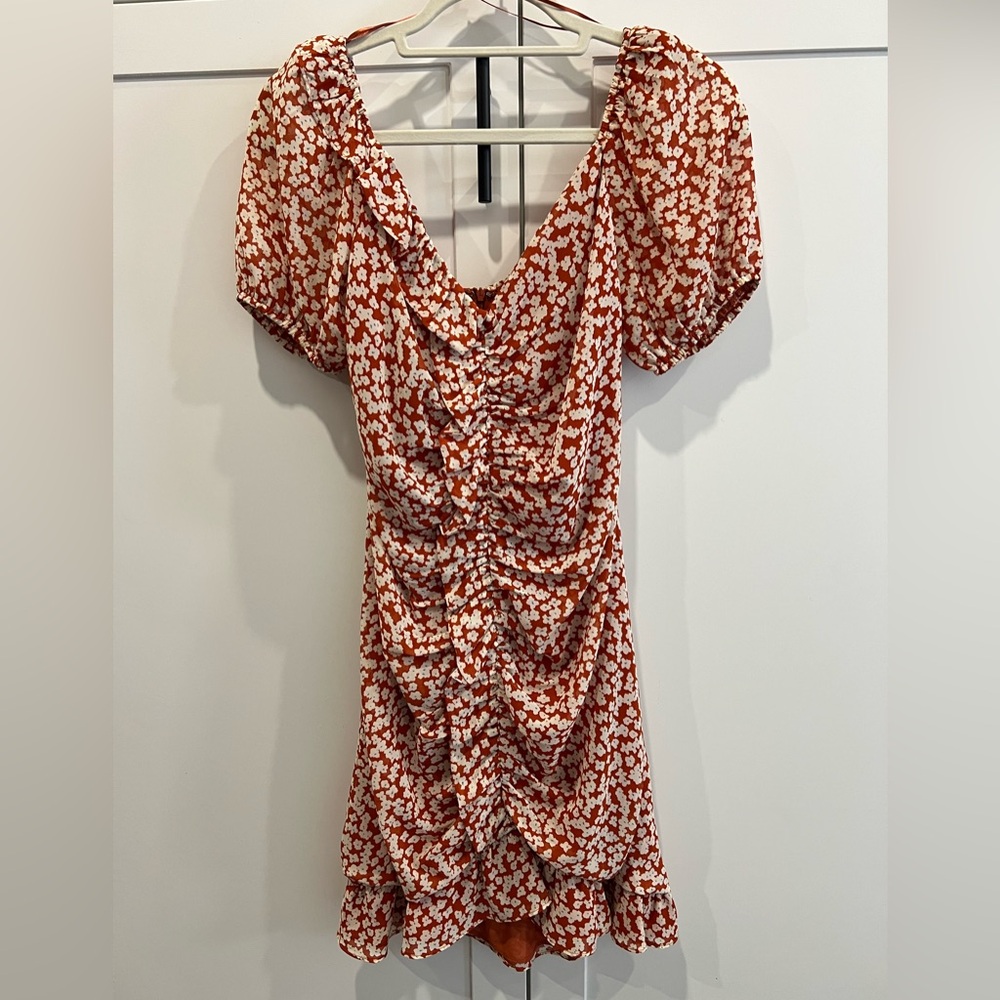 Astr Rust Floral Mini Dress with White Print